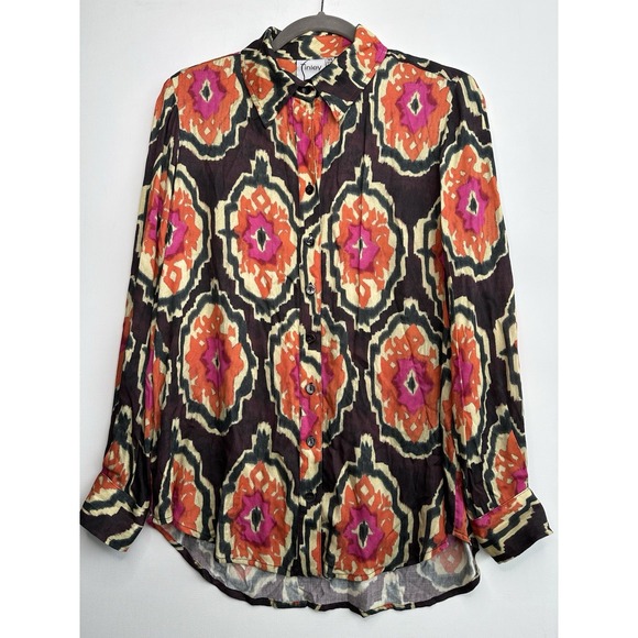 Finley Monica Medallion Print Button Up Blouse Top Shirt Women's Size XS Viscose - Picture 2 of 10